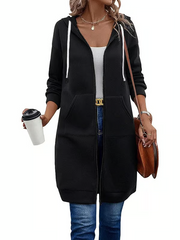 Women’s Long Zip Hoodie – Cozy Casual Tunic Jacket with Pockets