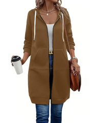 Women’s Long Zip Hoodie – Cozy Casual Tunic Jacket with Pockets